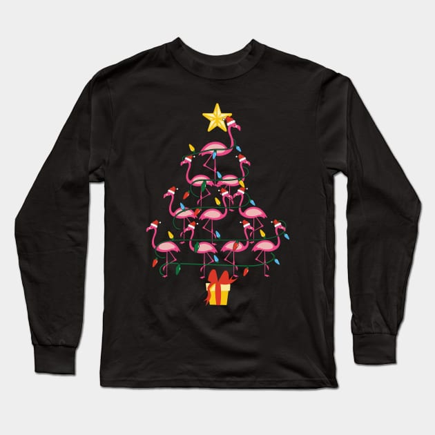 Funny Flamingo Christmas Tree Long Sleeve T-Shirt by MZeeDesigns